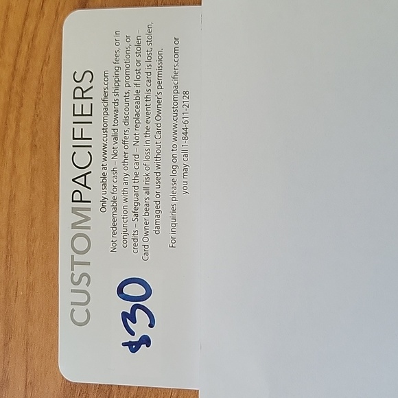 Custom Pacifiers Gift Card $30 - Picture 2 of 5